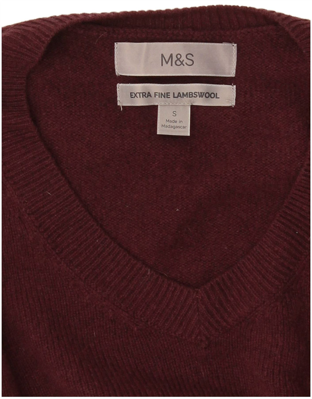 Marks & Spencer Herren-Pullover mit V-Ausschnitt, klein, burgunderrote Lammwolle