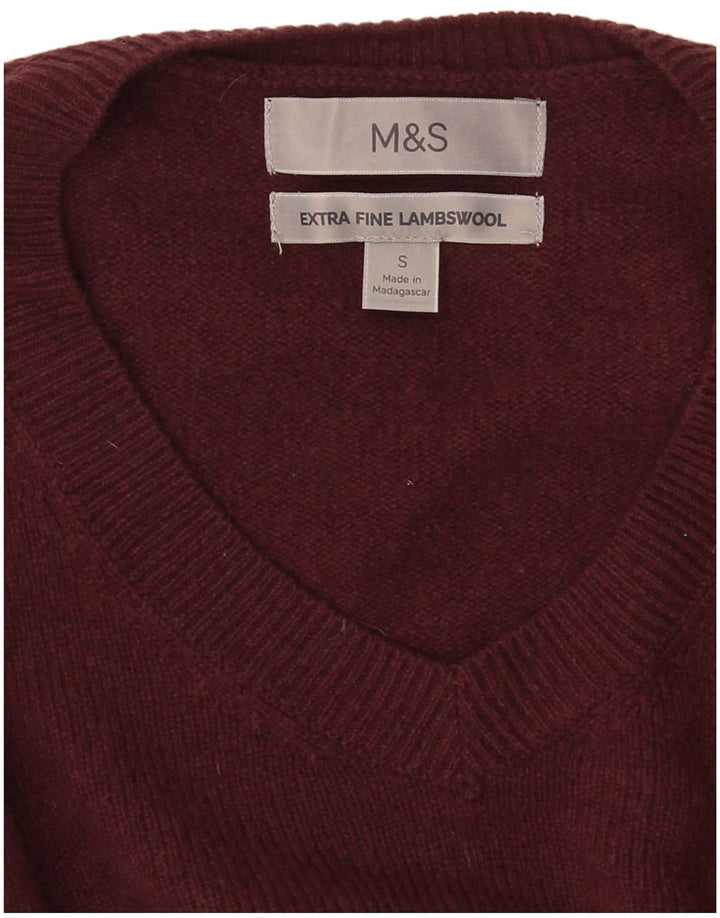 Marks & Spencer Herren-Pullover mit V-Ausschnitt, klein, burgunderrote Lammwolle