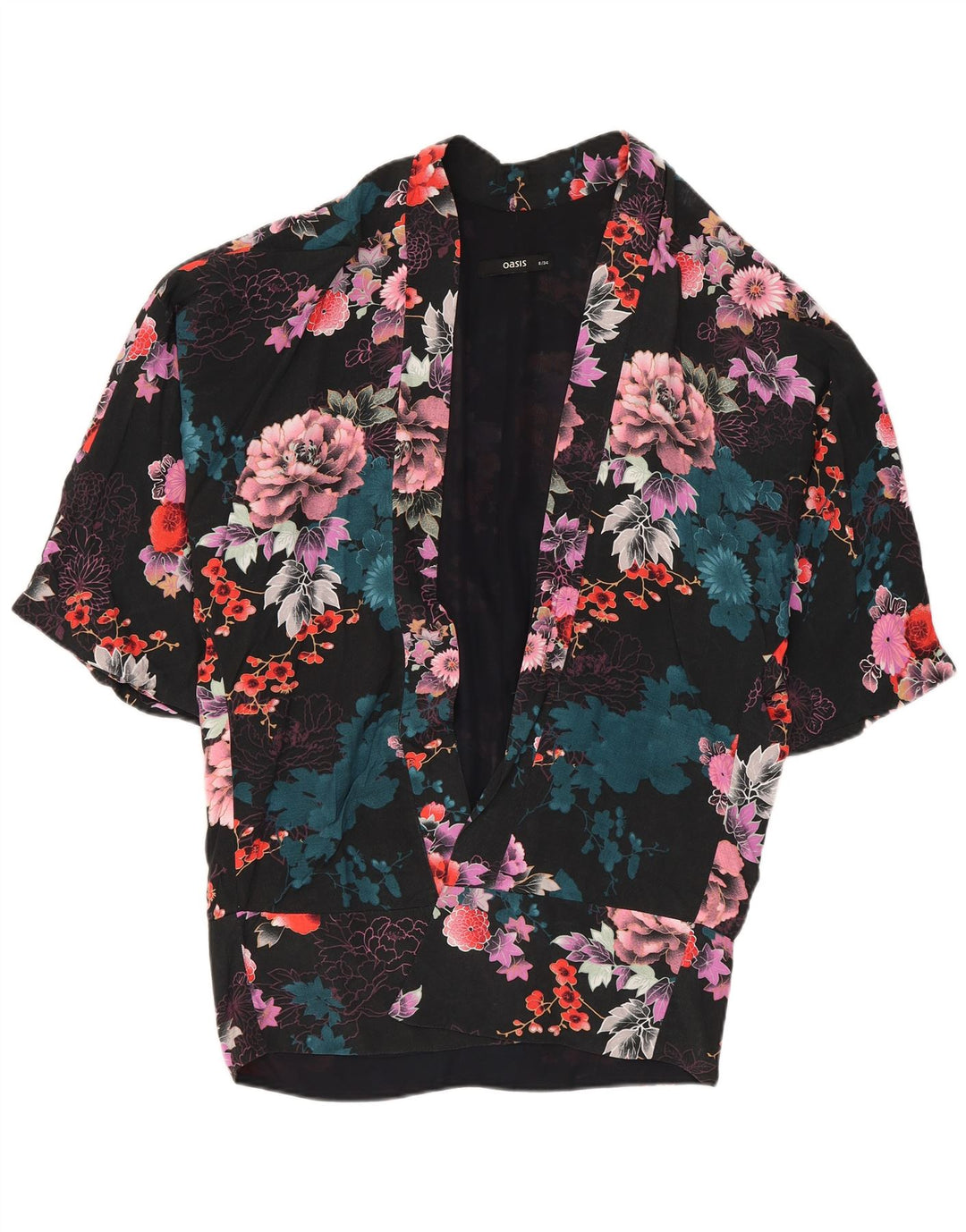 Oasis Damen-Strickjacke in Übergröße, Gr. 8, Größe S, schwarze Viskose mit Blumenmuster
