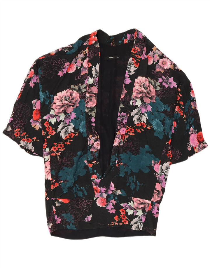 Oasis Damen-Strickjacke in Übergröße, Gr. 8, Größe S, schwarze Viskose mit Blumenmuster