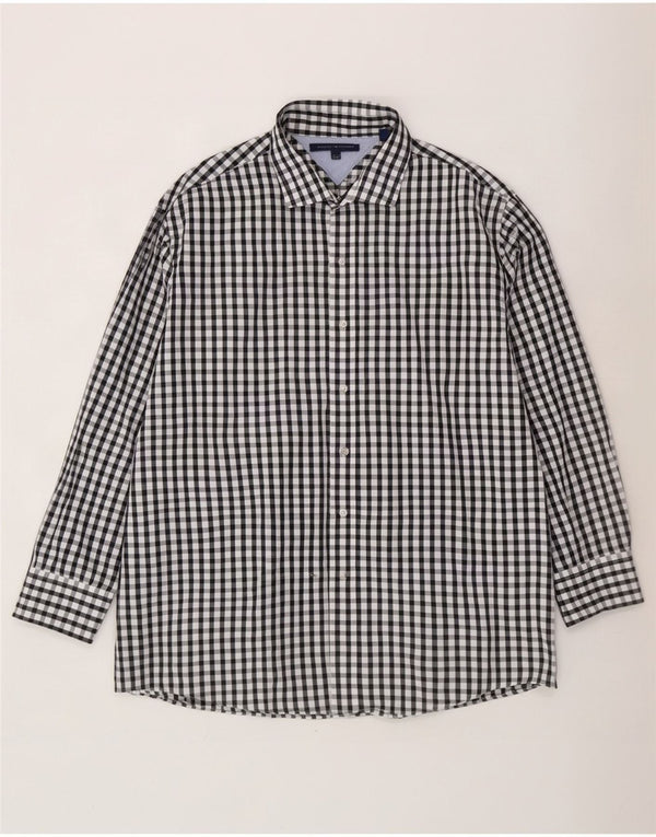 Tommy Hilfiger Herrenhemd, Größe 17 1/2 XL, schwarze Gingham-Baumwolle