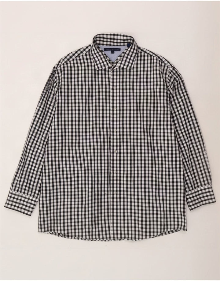 Tommy Hilfiger Herrenhemd, Größe 17 1/2 XL, schwarze Gingham-Baumwolle
