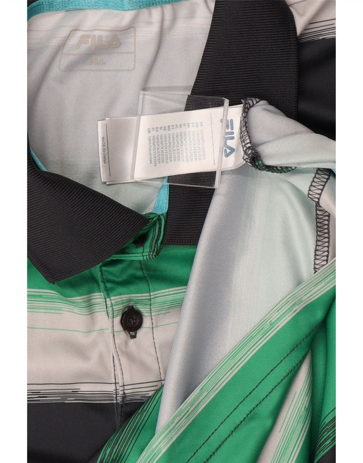 FILA Mens Polo Shirt IT 52 Large Green Striped Polyester Vintage Fila and Second-Hand Fila from Messina Hembry 