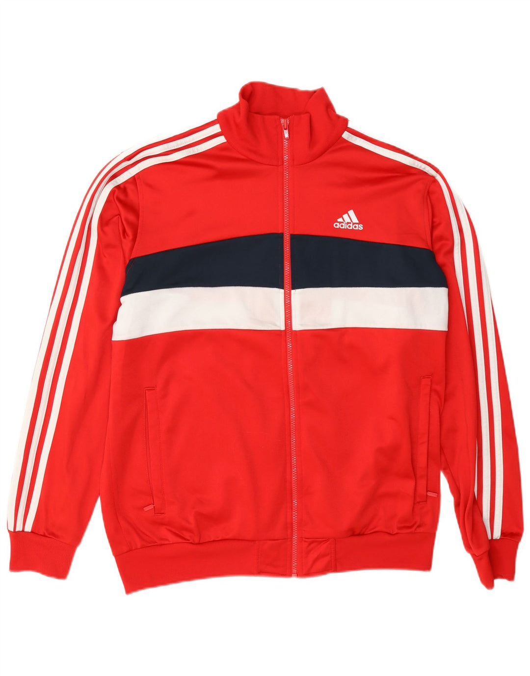 Adidas Herren-Trainingsanzug-Top-Jacke aus mittelrotem Colourblock-Polyester