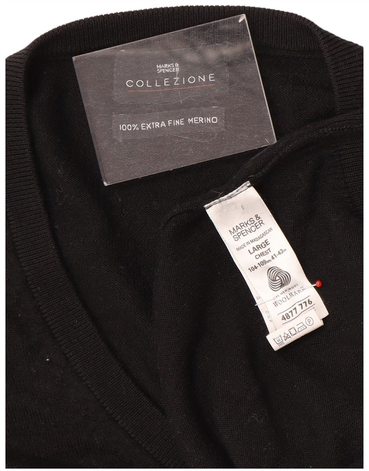 Marks & Spencer Herren-Pullover mit V-Ausschnitt, Größe L, schwarze Wolle