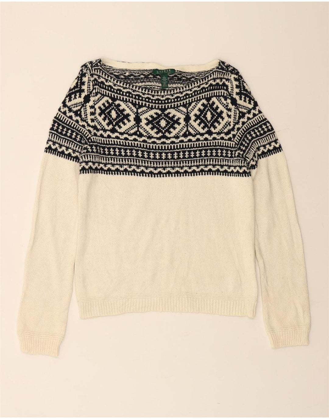 RALPH LAUREN Damen-Pullover mit U-Boot-Ausschnitt, Gr. 40, Größe L, gebrochenes Weiß