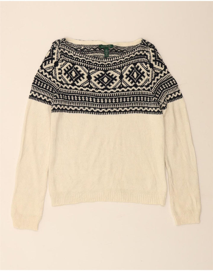 RALPH LAUREN Damen-Pullover mit U-Boot-Ausschnitt, Gr. 40, Größe L, gebrochenes Weiß