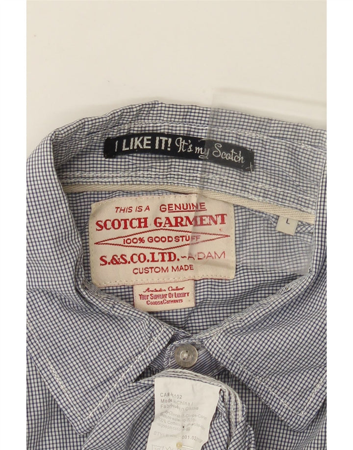 SCOTCH & SODA Herren-Kurzarm-Militärhemd, groß, blaues Gingham-Baumwolle