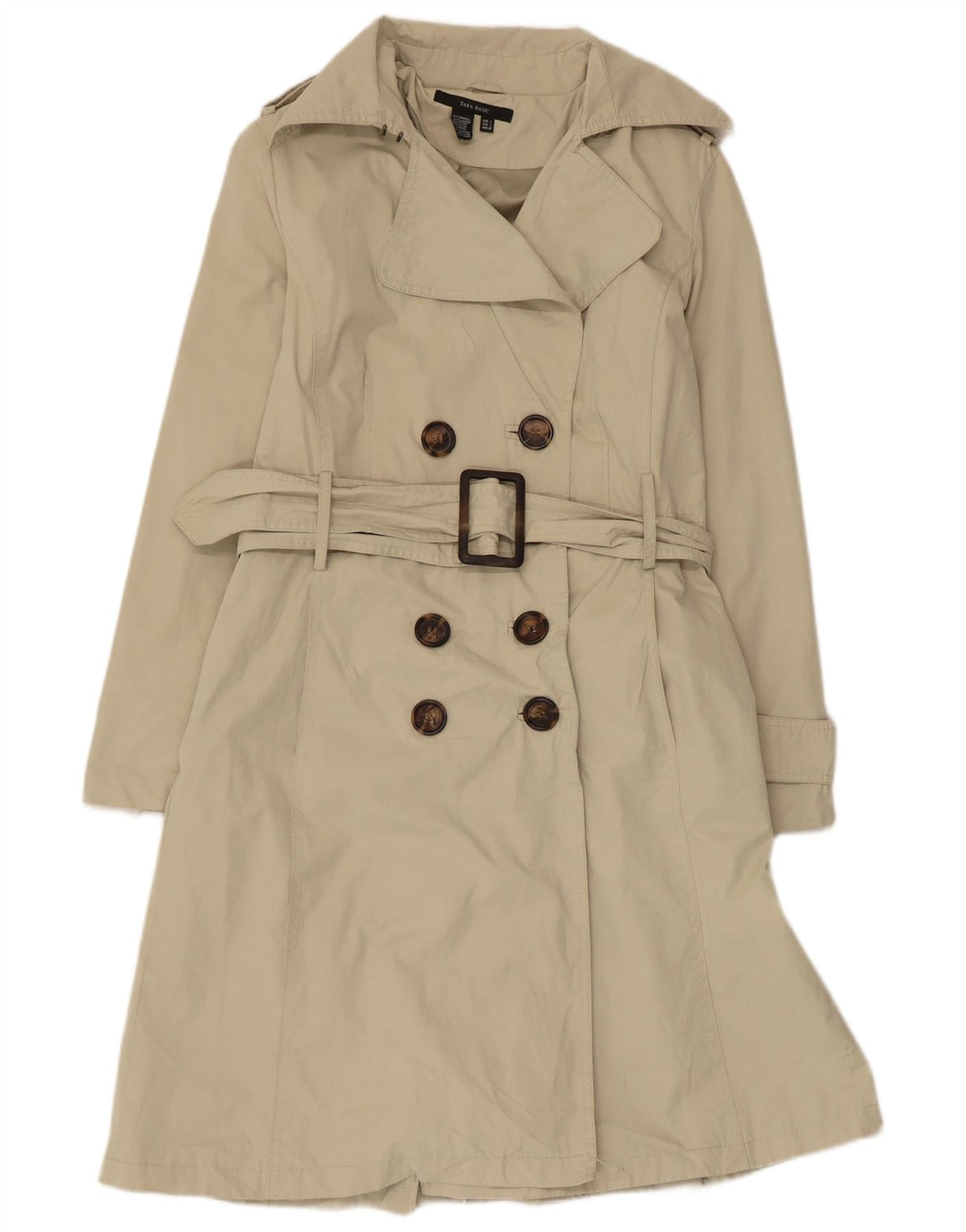 Zara Damen Zweireihiger Trenchcoat UK 14 Large Beige Polyester