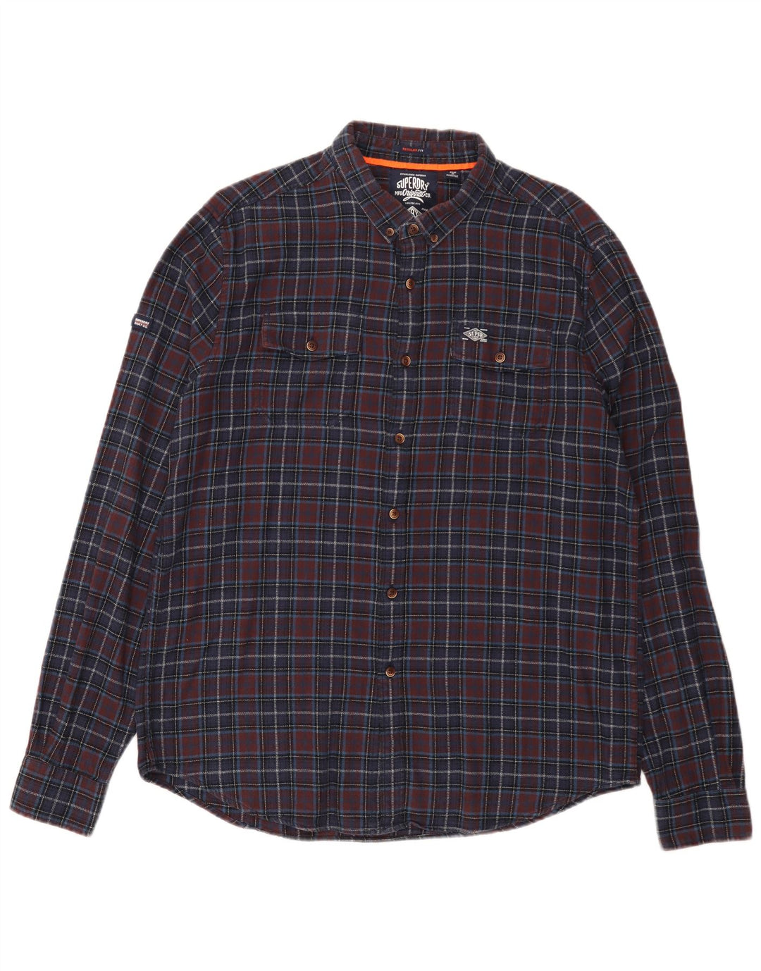 Superdry Herren-Flanellhemd mit normaler Passform, 2XL, Marineblau kariert