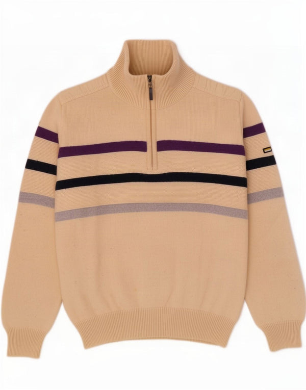 Navigare Mens Zip Neck Jumper Sweater Medium Off White Striped Wool