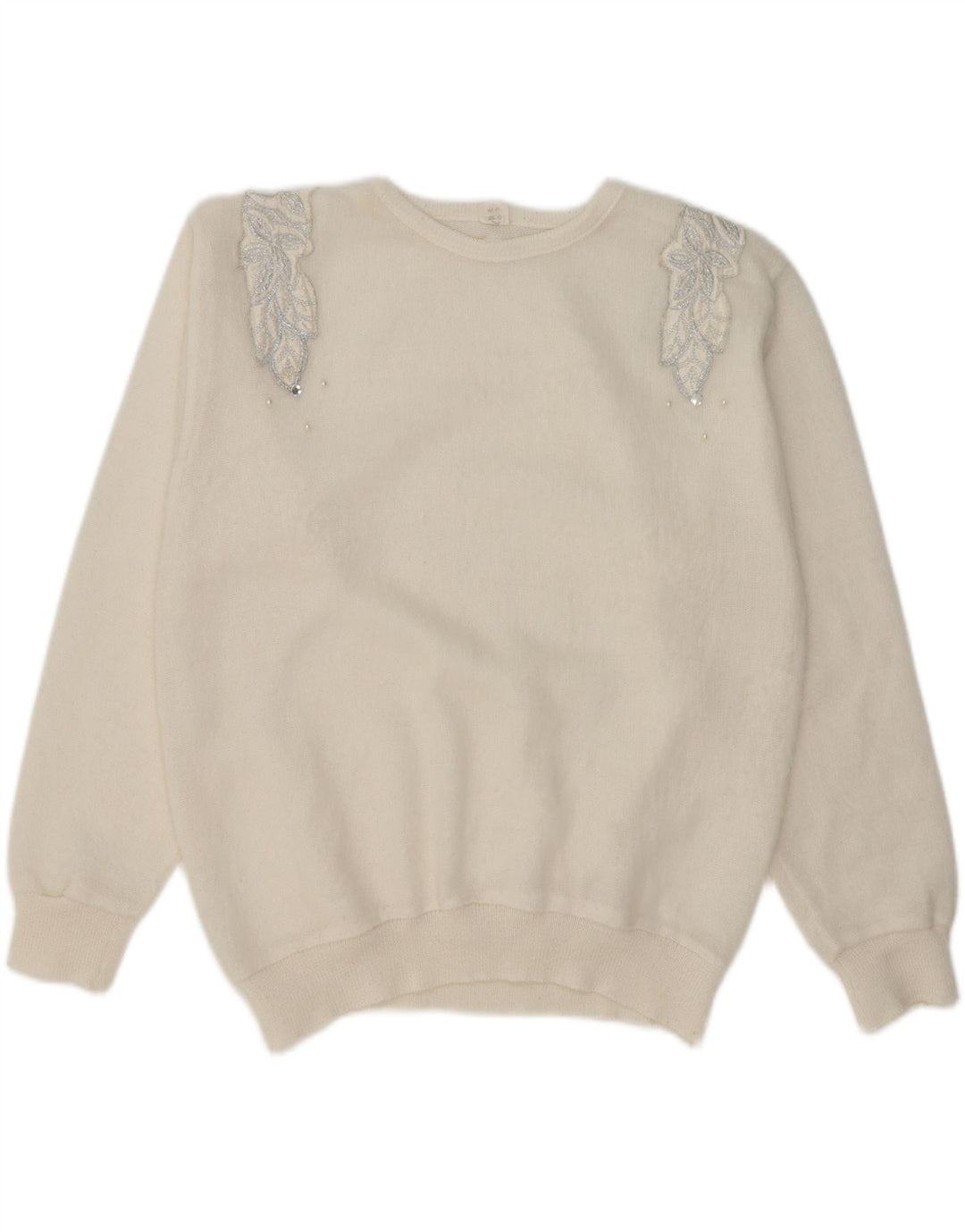 VINTAGE Womens Oversized Crew Neck Jumper Sweater UK 16 Large White Vintage Vintage and Second-Hand Vintage from Messina Hembry 