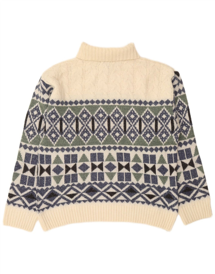 Vintage Herren Rollkragenpullover Pullover Medium Off White Geometrisch