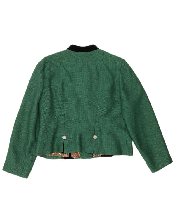 Vintage Damen Trachten Crop Blazer Jacke UK 14 Mittelgrün gefleckt