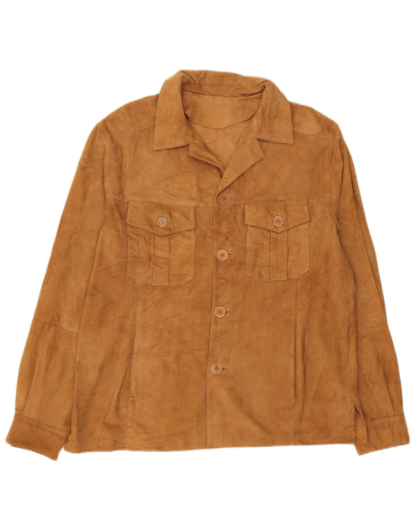 Vintage Herren Overshirt Wildlederhemd IT 50 Medium Beige Leder