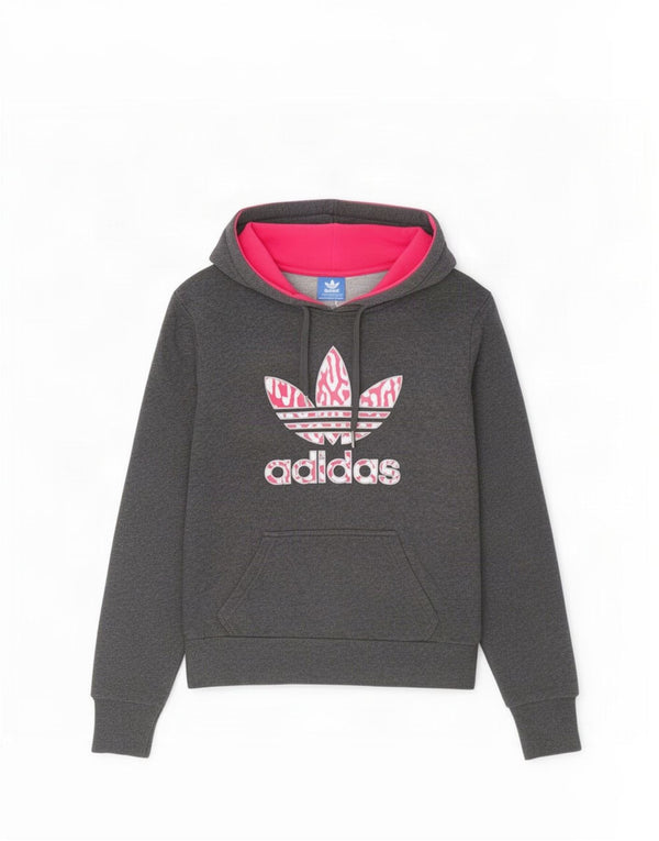 Adidas Damen Graphic Hoodie Pullover UK 12 Mittelgraue Baumwolle