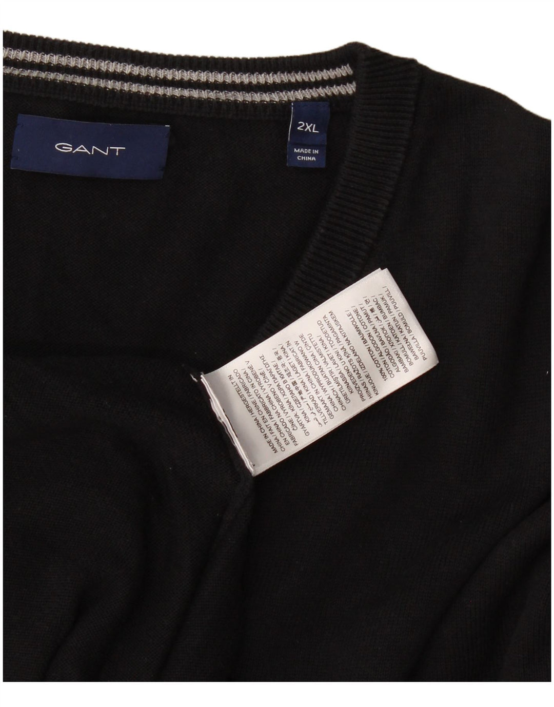 Gant Herren-Pullover mit V-Ausschnitt, 2XL, schwarze Baumwolle