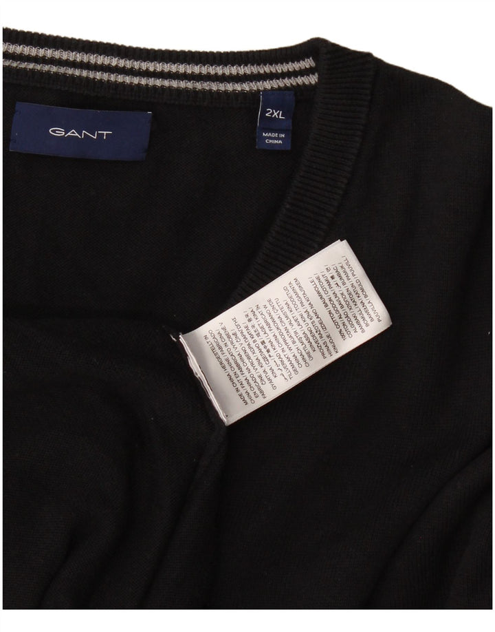 Gant Herren-Pullover mit V-Ausschnitt, 2XL, schwarze Baumwolle
