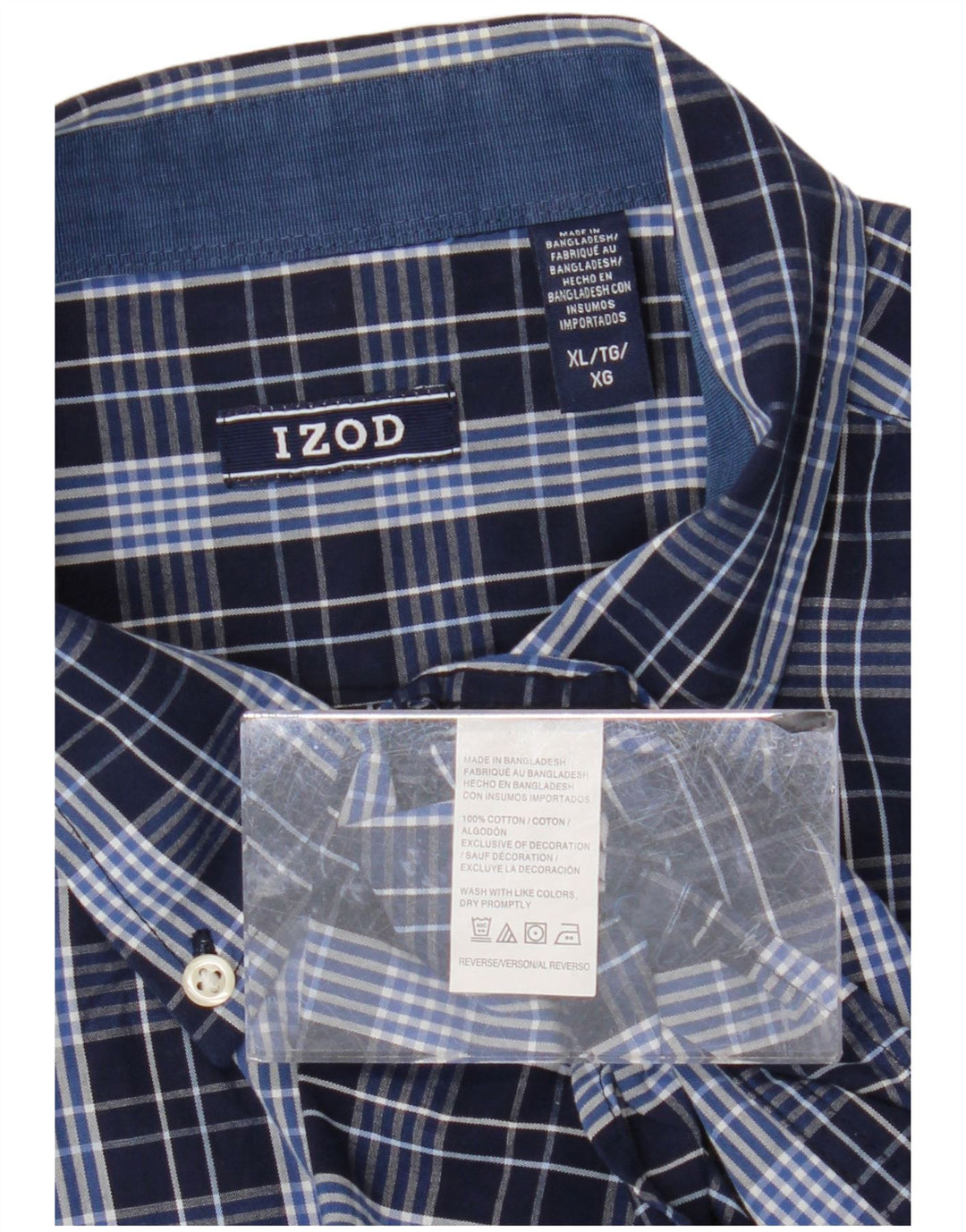 IZOD Herrenhemd XL Marineblau kariert Baumwolle