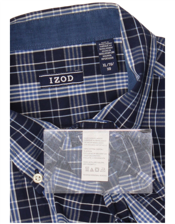 IZOD Herrenhemd XL Marineblau kariert Baumwolle