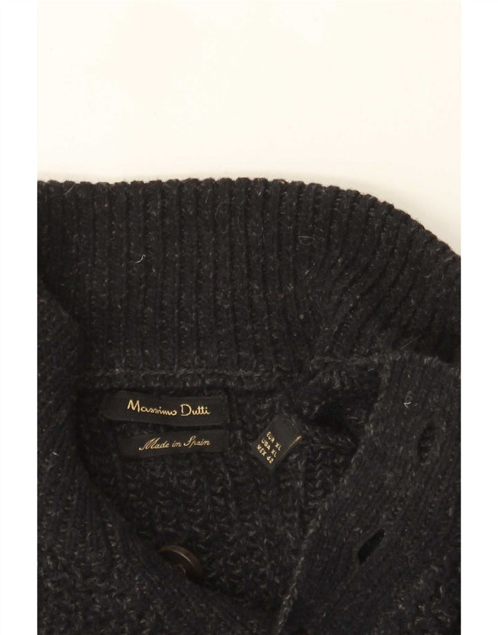 Massimo Dutti Herren-Pullover mit Knopfkragen, XL, Grau meliert