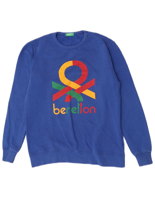 Benetton Jungen-Sweatshirt mit Grafik, 13–14 Jahre, 3XL, blaue Baumwolle