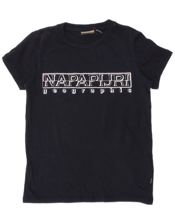 NAPAPIJRI T-Shirt-Oberteil mit Geographic-Grafik für Jungen, 7–8 Jahre, marineblaue Baumwolle