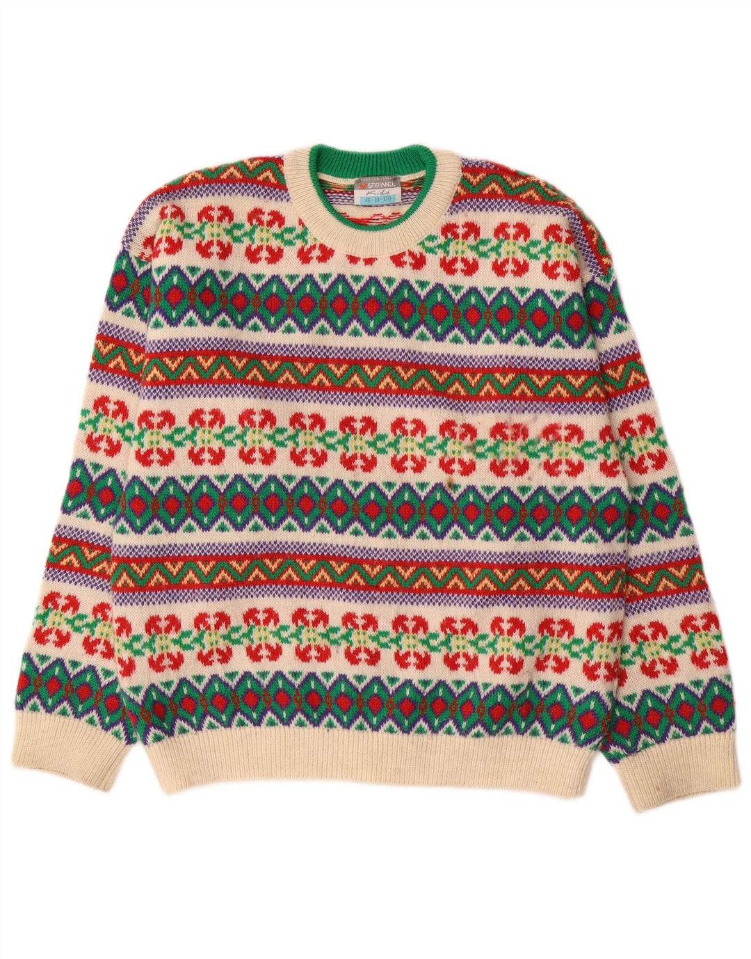 STEFANEL Jungen-Pullover mit Rundhalsausschnitt, 13–14 Jahre, mehrfarbig, Fair Isle