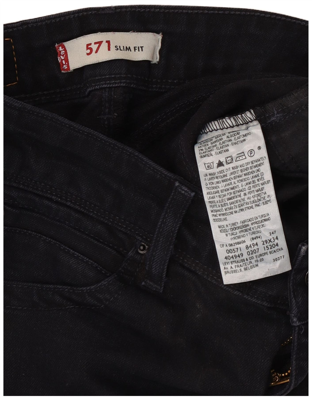 Levi's Damen 571 Slim Jeans W29 L30 Schwarz Baumwolle