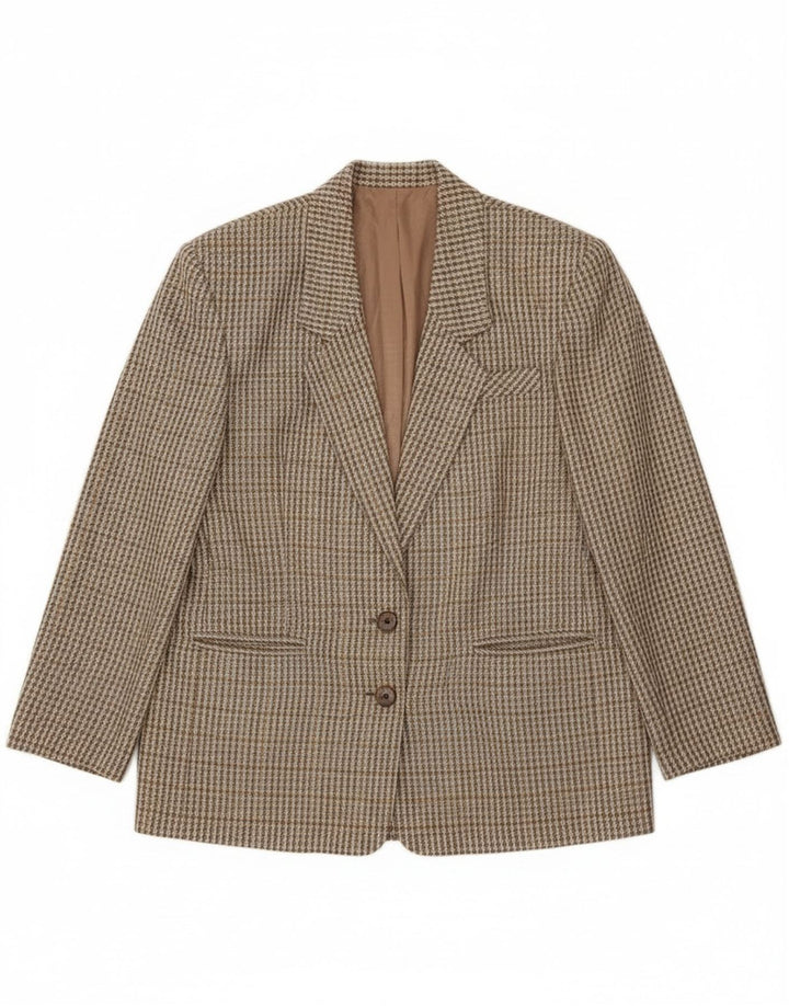 Vintage Damen 2-Knopf-Blazer-Jacke IT 46 Große Khaki-Gingham-Wolle