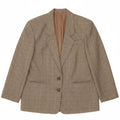 Vintage Damen 2-Knopf-Blazer-Jacke IT 46 Große Khaki-Gingham-Wolle