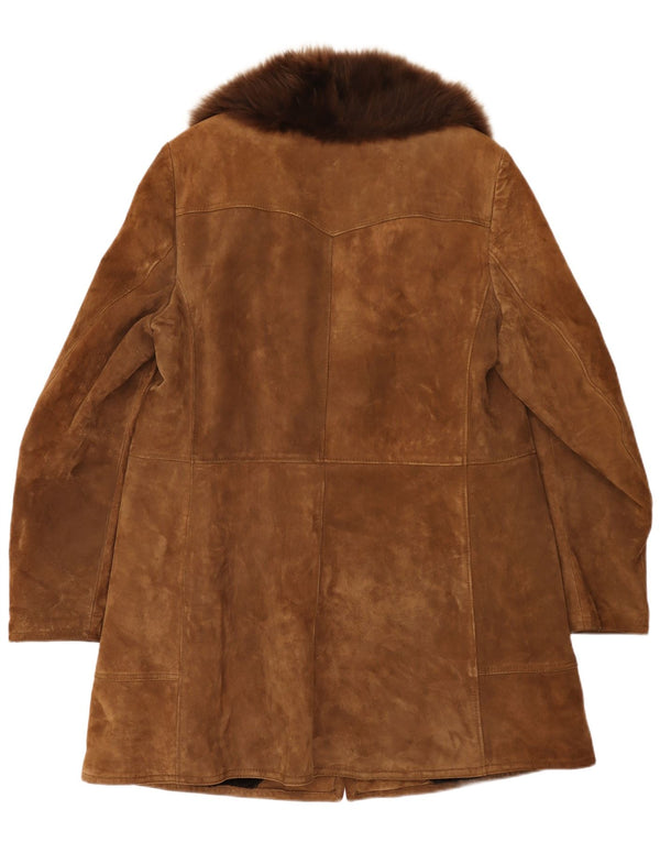 Vintage Mens Shearling Overcoat UK 38 Medium Beige Leather