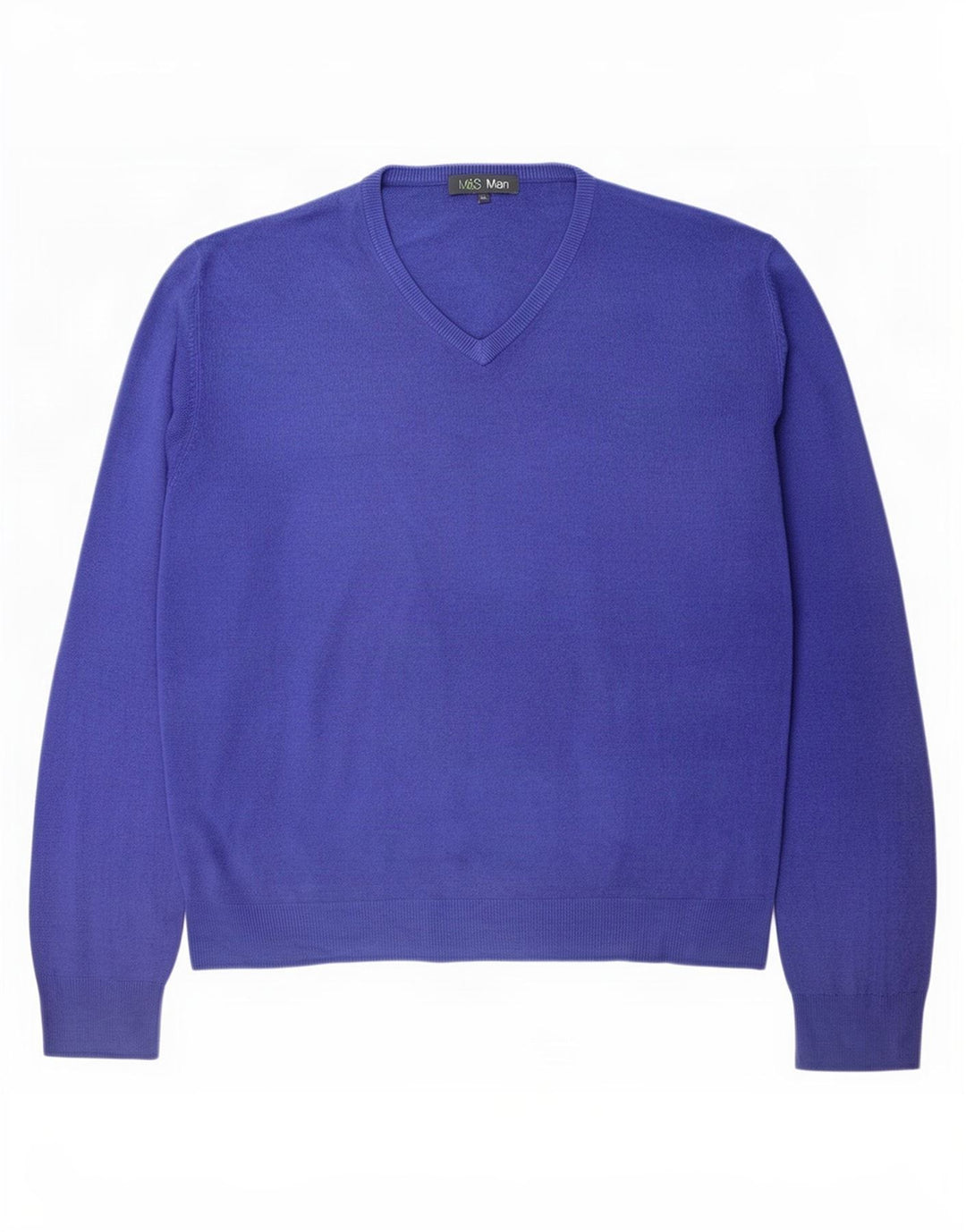 Marks & Spencer Herren-Pullover mit V-Ausschnitt, XL, blaues Acryl