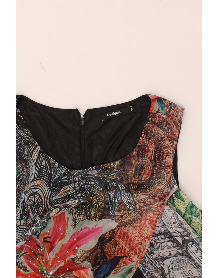 DESIGUAL Womens Sleeveless Shift Dress EU 36 Small Black Floral Polyester Vintage Desigual and Second-Hand Desigual from Messina Hembry 