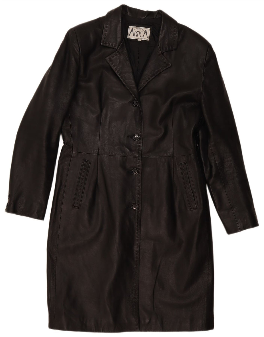 Vintage Damen Ledermantel IT 48 XL Schwarzes Leder