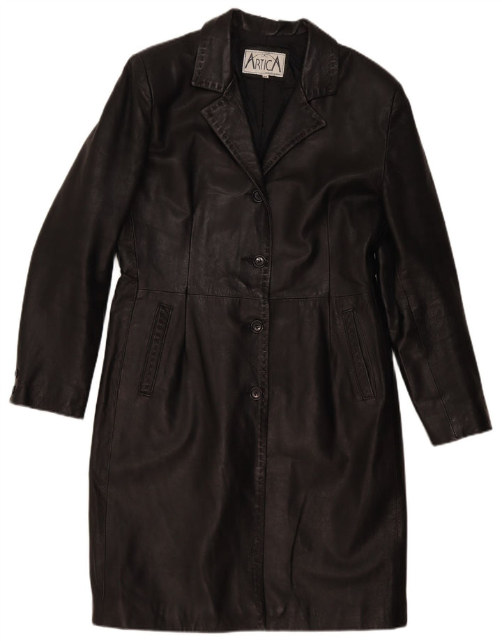 Vintage Damen Ledermantel IT 48 XL Schwarzes Leder