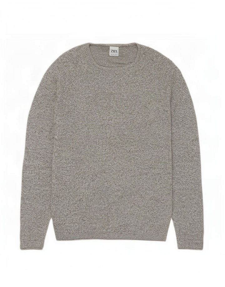 Zara Herren-Pullover mit Rundhalsausschnitt, groß, grau meliert