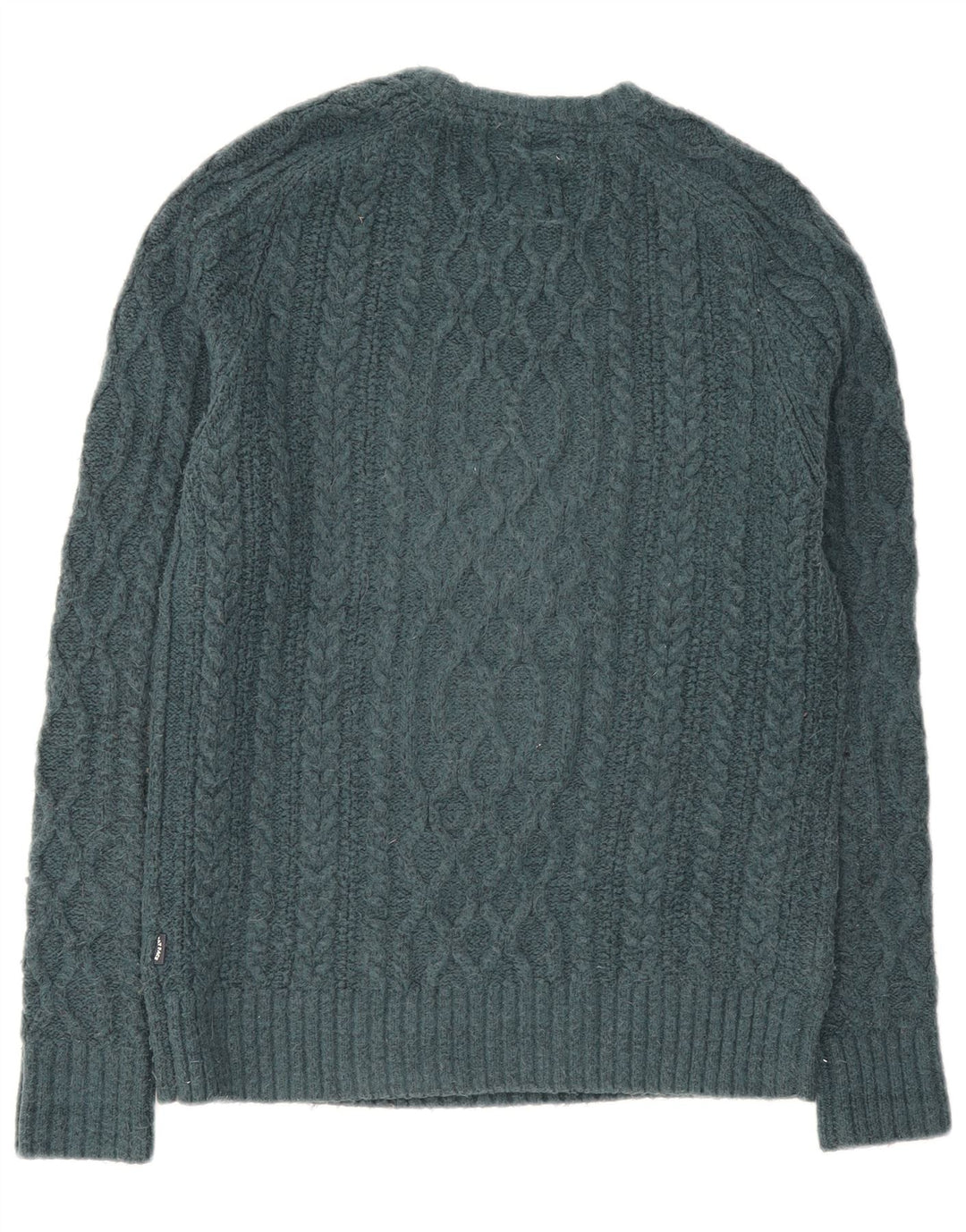 Fat Face Herren-Pullover mit Rundhalsausschnitt, Größe S, grüne Wolle
