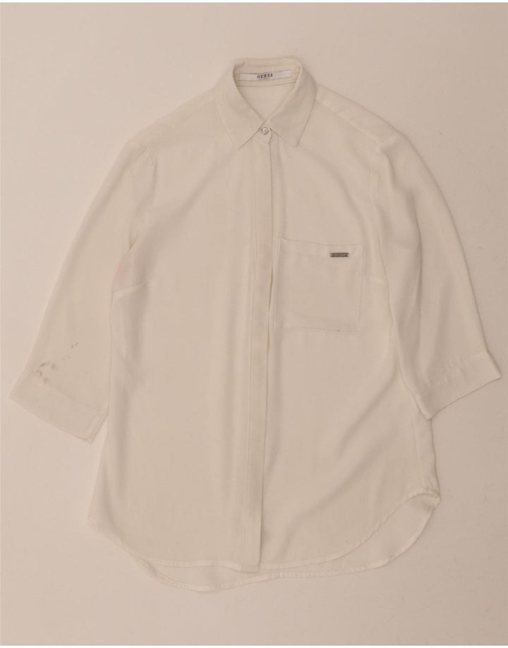 GUESS Womens Oversized 3/4 Sleeve Shirt Blouse UK 10 Small White Vintage Guess and Second-Hand Guess from Messina Hembry 