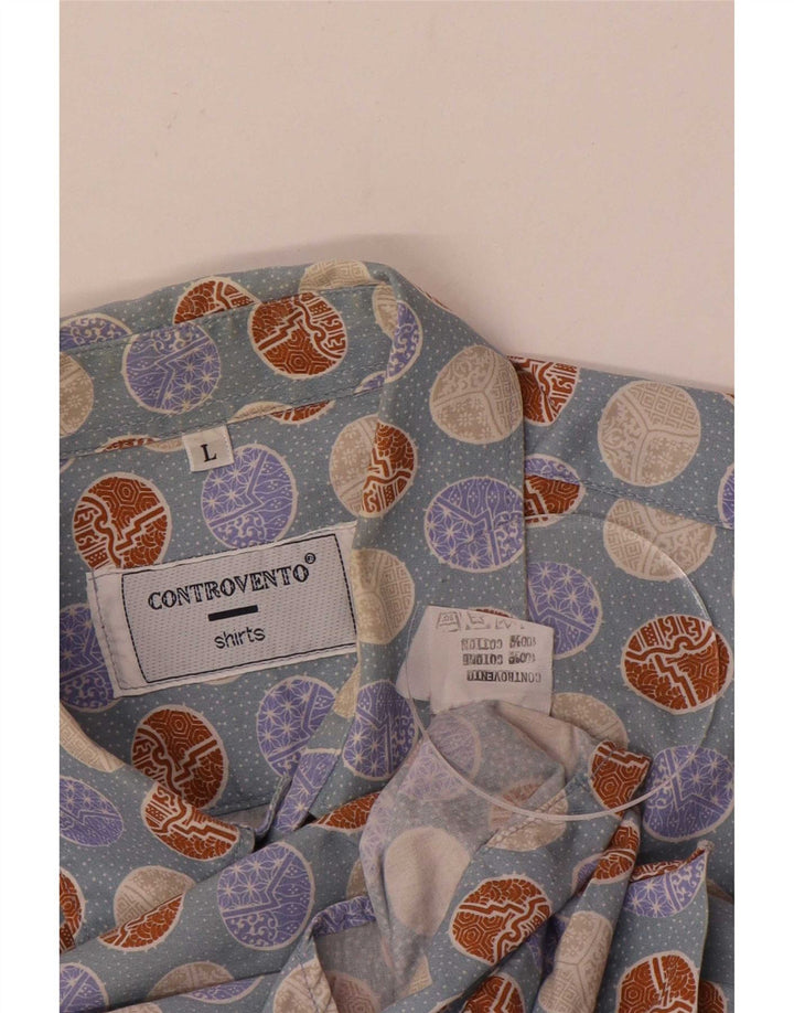 Controvento Herren-Hemd mit abstraktem Muster, groß, aus blauer Baumwolle