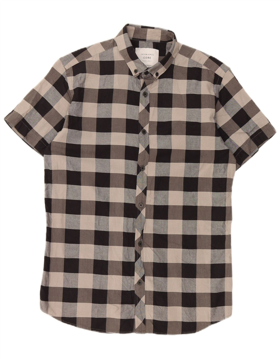 Jack & Jones Herren Kurzarm-Slim-Fit-Hemd, klein, grau kariert, Baumwolle