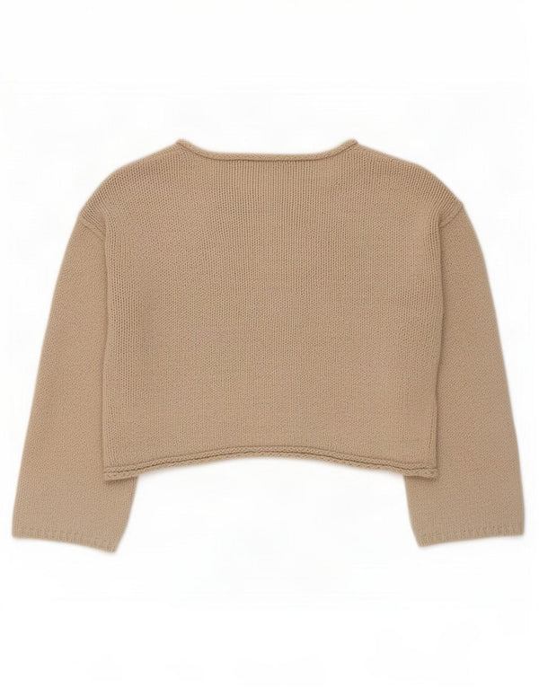 Zara Damen Crop Oversized Cardigan Pullover UK 10 Small Beige Baumwolle