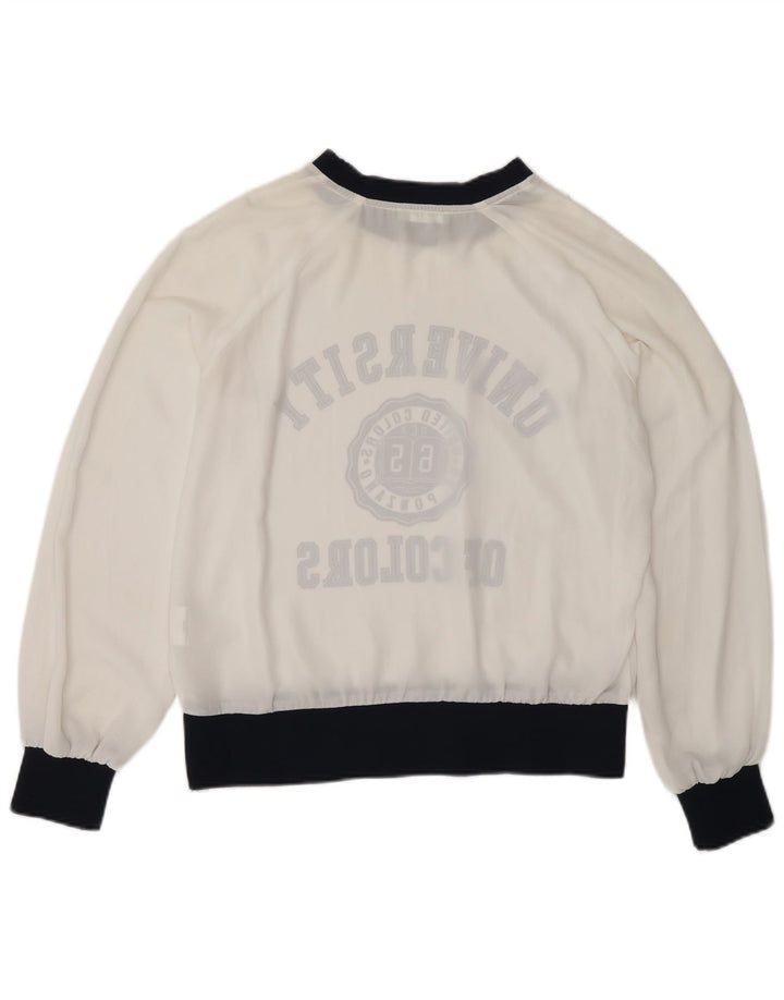 Benetton Damen-Top mit durchsichtigem Grafikmotiv, langärmlig, UK 10, Größe S, Weiß
