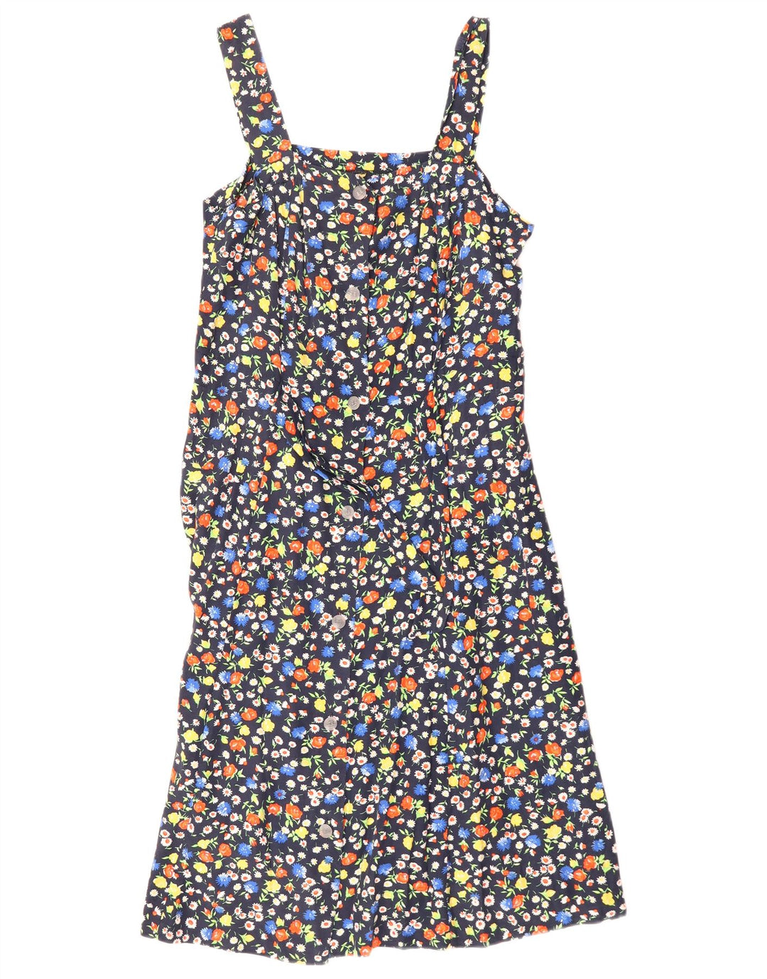 Vintage Damen Sonnenkleid UK 12 Medium Marineblau Blumen