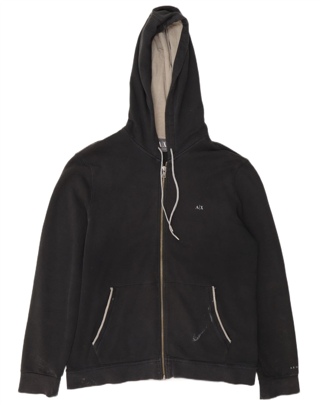 Armani Herren-Kapuzenpullover mit Reißverschluss, groß, schwarze Baumwolle