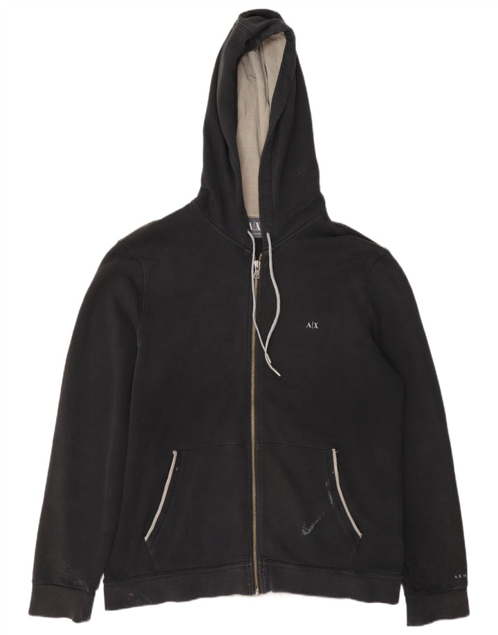 Armani Herren-Kapuzenpullover mit Reißverschluss, groß, schwarze Baumwolle