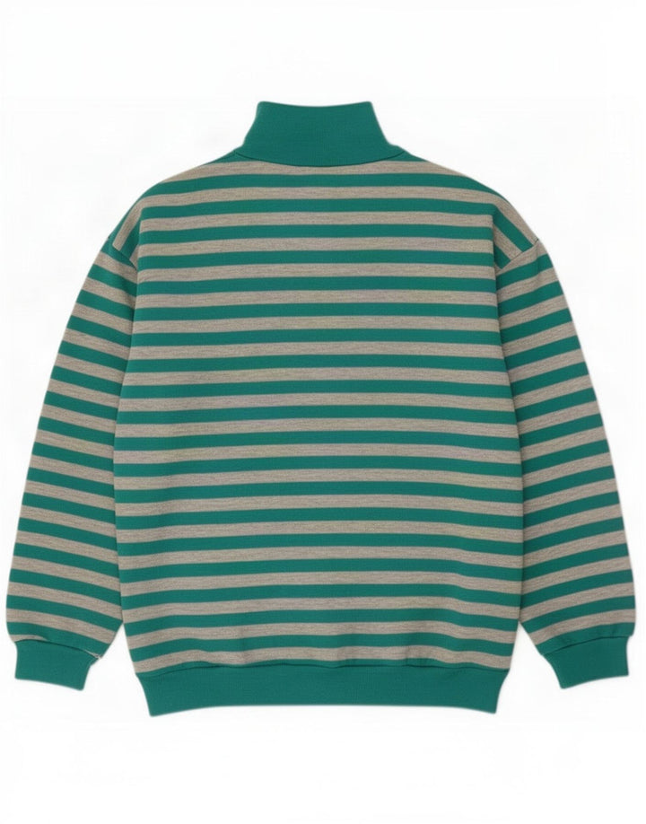 Sportlicher Damen-Sweatshirtpullover mit Reißverschluss am Hals, Größe 44/46, groß, grün gestreift