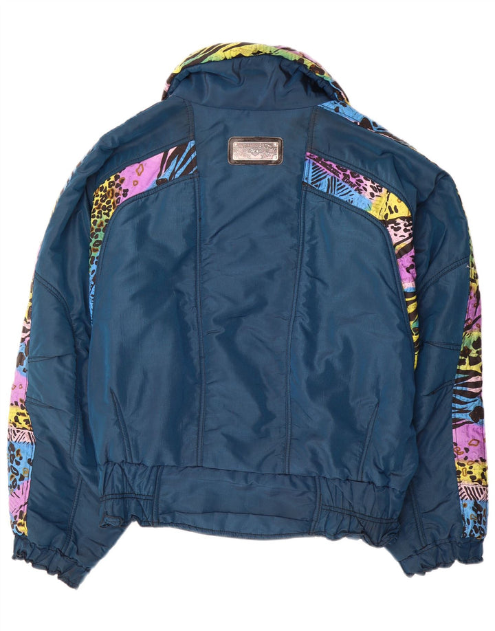 Vintage Damen Übergroße Skijacke IT 52 2XL Blaues Animal Print Polyamid