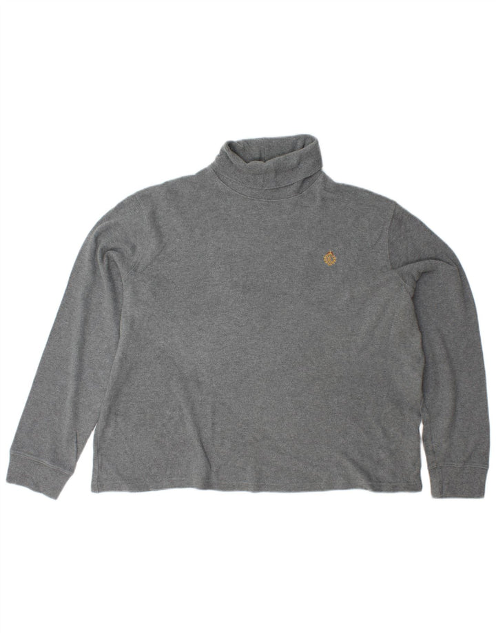 RALPH LAUREN Damen-Pullover mit Rollkragen, Gr. 18, XL, graue Baumwolle