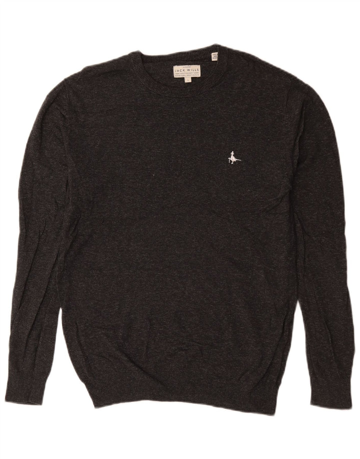 Jack Wills Herren-Pullover mit Rundhalsausschnitt, Größe S, graue Baumwolle
